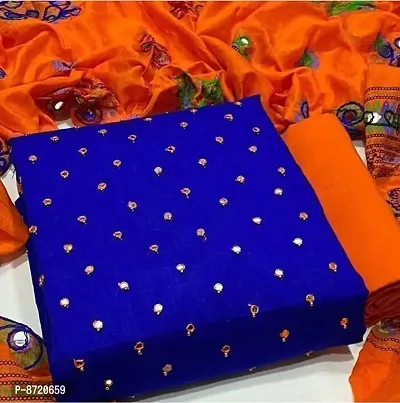 Women Slub Cotton Embroidered Dress Material with Dupatta-thumb0