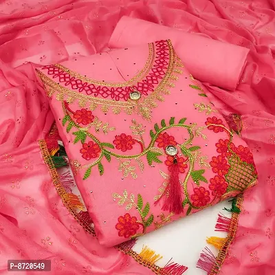 Women Polycotton Embroidered Dress Material with Dupatta-thumb0