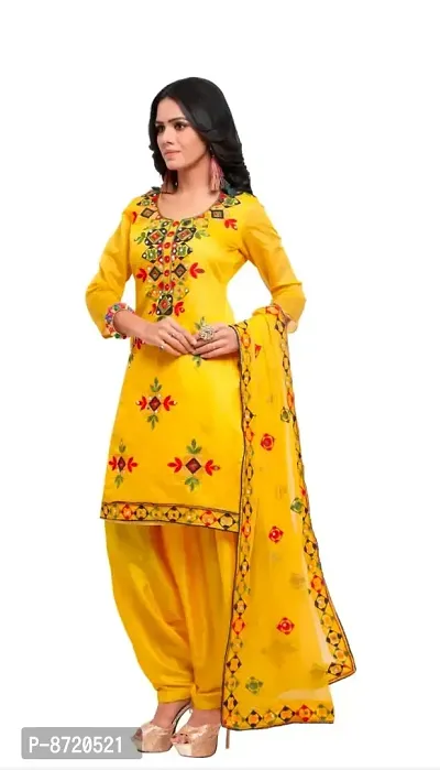 Women Chanderi Embroidered Dress Material with Dupatta-thumb2