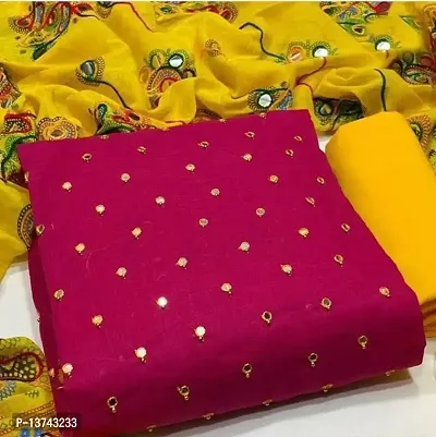 Gurhal Women Embroidered Cotton Slub Unstitched Dress Material Khatlibutti Pink-thumb0