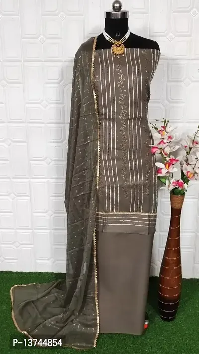 Gurhal Women Embroidered Cotton Unstitched Dress Material Stardum Grey