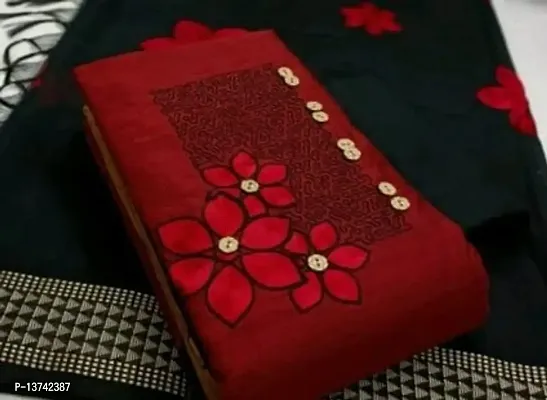 GURHAL Women's Embroidered Cotton Slub Unstitched Dress Material, Sunflower_Red