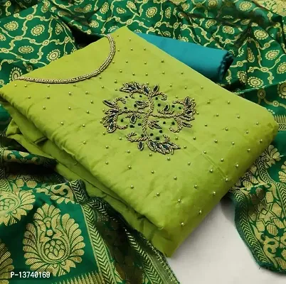 Gurhal Women Embroidered Chanderi Unstitched Dress Material Jqd Dpt Green-thumb0