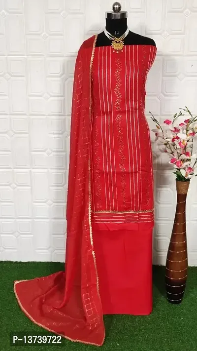 Gurhal Women Embroidered Cotton Unstitched Dress Material Stardum Red
