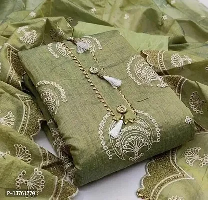 Gurhal Women Embroidered Chanderi Unstitched Dress Material Jhumka Mehendi