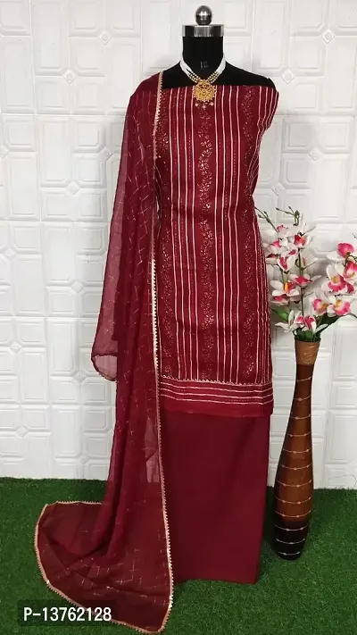 Gurhal Women Embroidered Cotton Unstitched Dress Material Stardum Darkred-thumb0