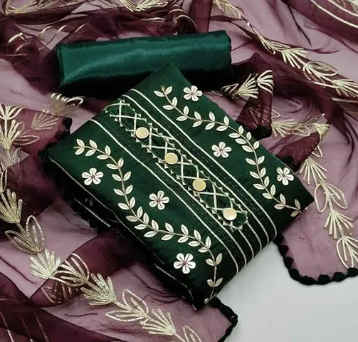 Women Chanderi Embroidered Dress Material with Dupatta