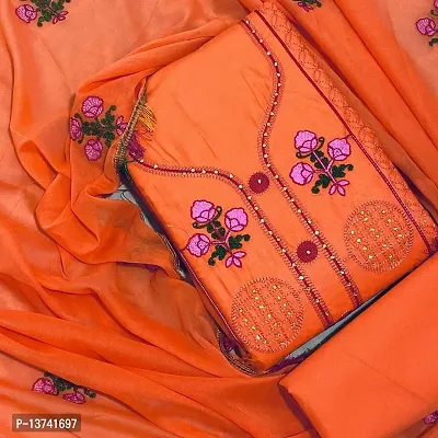 GURHAL Women's Embroidered Cotton Unstitched Dress Material, Gulab_Orange