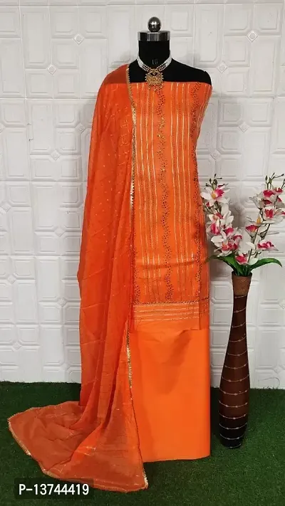 Gurhal Women Embroidered Cotton Unstitched Dress Material Stardum Orange