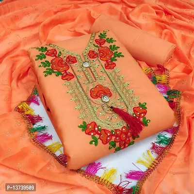 GURHAL Women's Embroidered PolyCotton Unstitched Dress Material, Taj2_Orange