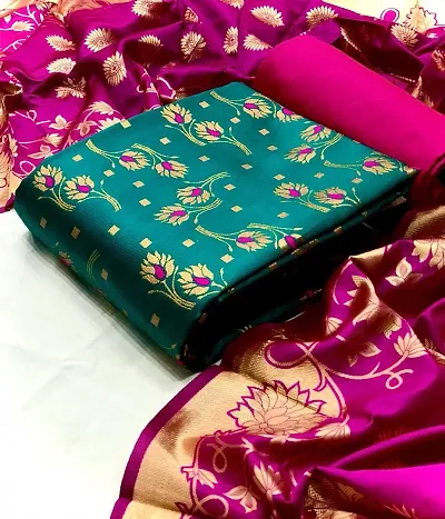 Beautiful Baluchari Silk Dress Material with Dupatta Set