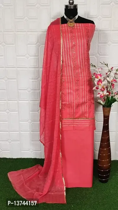 Gurhal Women Embroidered Cotton Unstitched Dress Material Stardum Pink