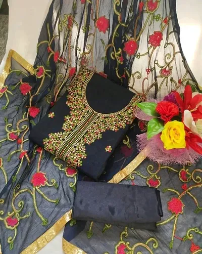 Women Embroidered Dress Material with Dupatta