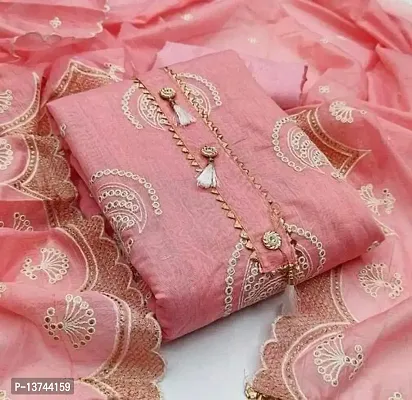 Stylish Pink Embroidered Polycotton Dress Material with Dupatta For Women