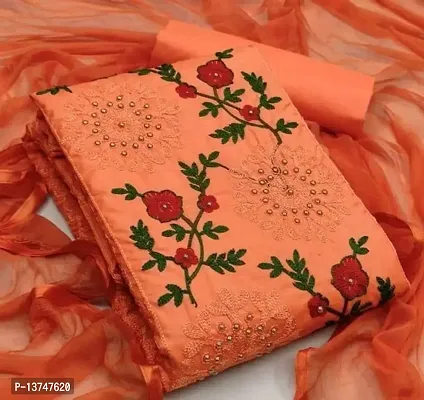 Gurhal Women Embroidered Polycotton Unstitched Dress Material Chameli  Orange