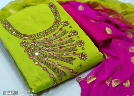 Exclusive Chanderi Cotton Dress Material with Dupatta-thumb0