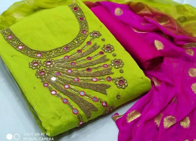 Multicolored Chanderi Silk Best Selling Dress Material