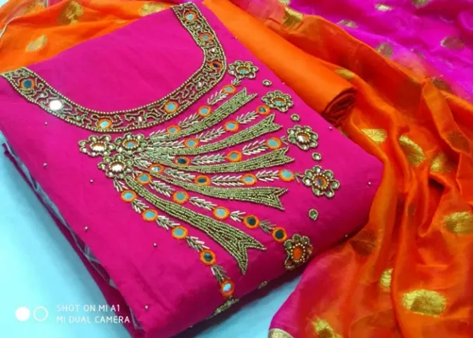 Multicolored Chanderi Silk Best Selling Dress Material