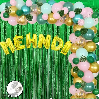 Green Golden Mehndi Balloon Arch Decoration Kit for Bridal Shower /Bride To Be Theme Party || Bridal Shower / Bachelorette Party / Hen Party / Mehndi Night /Haldi Ceremony Decoration Item (Mehndi Combo 1)-thumb0