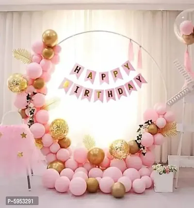 Happy Birthday Pink Banner Pastel  Golden Metallic Balloons Confetti Balloons Decoration Kit For Birthday - 51Pcs Balloons /Macaron Candy Balloons (Pink, Golden, Pack of 51)