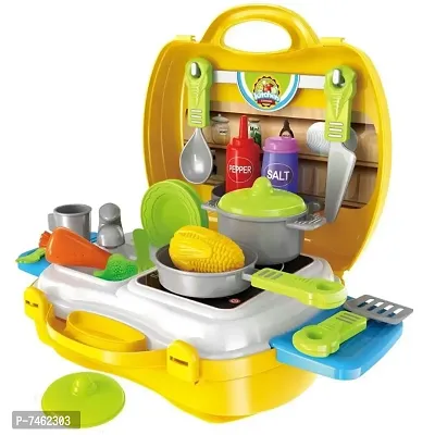Kitchen Set Pretend Play Toy, Kitchen Kit Toys, Yellow Kitchen Set for Girls with Non-Toxic Plastic Toy, Fun Toy for Early Education of Boys/ Girls/ Kids with 26 Accessories