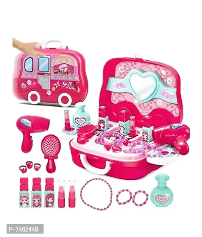 Beauty Makeup Pretend Play Toy Set for Girl with Makeup Accessories and Carry Suitcase,Plastic,Multi color