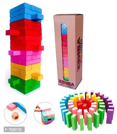 54 Pcs 1 Dice Challenging Color Wooden Blocks Tumbling Stacking jenga Game for Adults and Kids