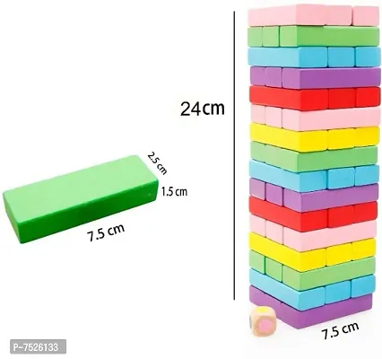 54 Pcs 1 Dice Challenging Color Wooden Blocks Tumbling Stacking jenga Game for Adults and Kids-thumb2