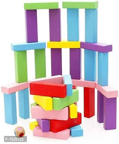 54 Pcs 1 Dice Challenging Color Wooden Blocks Tumbling Stacking jenga Game for Adults and Kids-thumb4