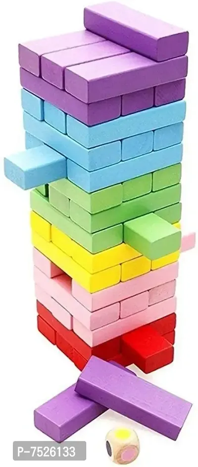 54 Pcs 1 Dice Challenging Color Wooden Blocks Tumbling Stacking jenga Game for Adults and Kids-thumb5