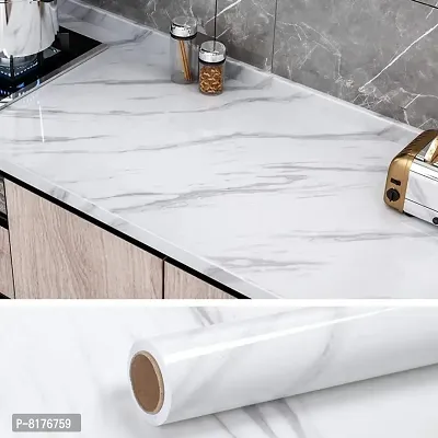 Kitchen Wallpaper (60 * 200 cm) DIY PVC Shelf Liner, Furniture, Almirah, Table Top, Wardrobe, Kitchen Cupboard Decal (White Marble)-thumb2