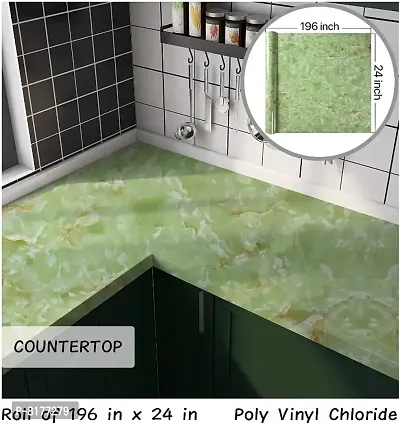 Marble Aluminum Foil Kitchen Stickers, Oil-Proof, Waterproof Self Adhesive Wallpaper, PVC Bathroom Wall Stickers C (Green Marble Foil Paper)-thumb4