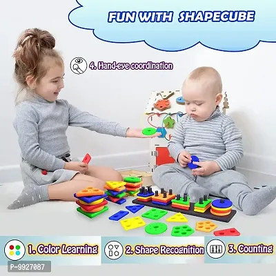 Educational Preschool Toddler Toys for 1 to 18 Year Old Boys Girls Shape Color Recognition Geometric Board Blocks Stack Sort Chunky Puzzles Kids 26 pieces, Multicolor-thumb3