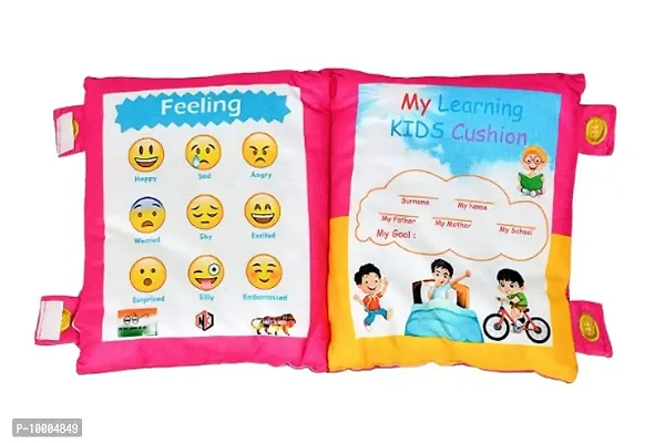 Kids Learning Cushion Book ,12 Things to Learn,Nursery Book Cushion with Alphabets,Animals Names,Velvet Cushion Book for Interactive for Kids-thumb0