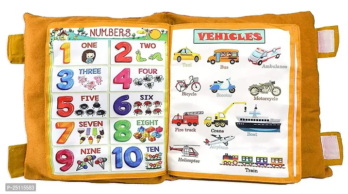 Kids Learning Cushion Pillow Cum Book with English and Hindi Alphabet, Numbers, Animal Names | Velvet Cushion Book for Interactive Learning for Children