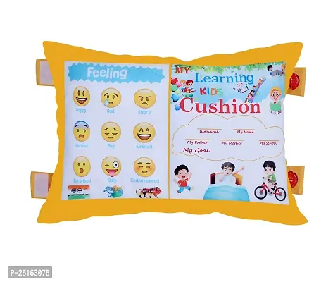 Kids Learning Cushion Pillow Cum Book with English and Hindi Alphabet, Numbers, Animal Names | Velvet Cushion Book for Interactive Learning for Children-thumb0