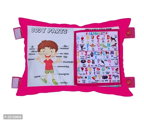 Kid's Learning Cushion Pillow Cum Book with English and Hindi Alphabets, Numbers, Animals Names | Velvet Cushion Book for Interactive Learning for Kids-thumb2