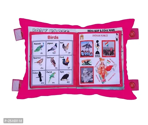 Educational Pillow For Kid's Education Toys For Kids Learning Cushion Pillow Cum Book with English and Hindi Alphabets, Numbers, Animals Names | Cushion Book for Interactive Learning for Kids.