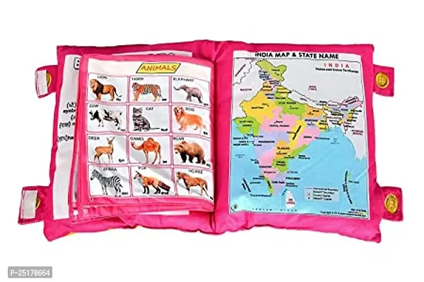Silk Educational Pillow For Kid's Education Toys For Kids Learning Cushion Pillow Cum Book with English and Hindi Alphabets, Numbers, Animals Names | Cushion Book for Interactive Learning for Kids-thumb2