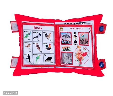 Learning Cushion Pillow Book for Kids | Includes English and Hindi Numbers, Animal Names Red Color