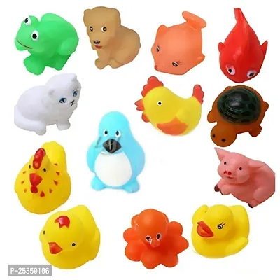 Plastic Bath Toy Set of 12 Pcs Chu Chu Colorful Animal Shape Toy for New Born Babies, Fun Bathtime Buddies for Toddlers (Pack of 12, Multicolor)-thumb0