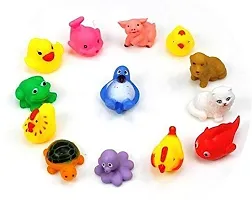 Plastic Bath Toy Set of 12 Pcs Chu Chu Colorful Animal Shape Toy for New Born Babies, Fun Bathtime Buddies for Toddlers (Pack of 12, Multicolor)-thumb1