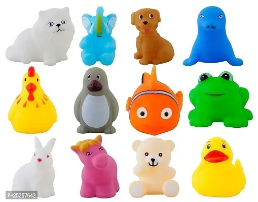 Plastic Baby Bath Chu Chu Colorful Animal Shape Toy (Multicolor, Multi Design) - Set of 12 Pieces