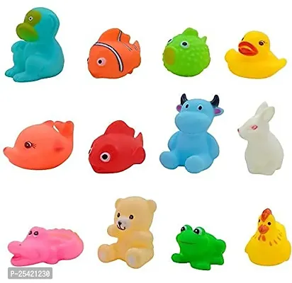 Mix Cute Animals Swimming Water Toys Non-Toxic,BPA Free Colorful Soft Rubber Float Squeeze Sound Squeaky Bathing Toy for Baby Chu Chu Toy Set - Mix Animals (Pack of 12)-thumb0