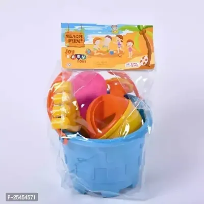 Beach Toy Set For Kids 8 Pcs With Castle Shaped Bucket Shovels Water Sprinkler And Moulds Made In India Perfect Beach Toy For Kids, Multi color-thumb5