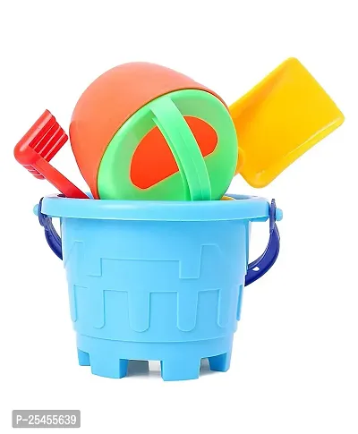 Beach Toy Set For Kids 8 Pcs With Castle Shaped Bucket Shovels Water Sprinkler And Moulds Made In India Perfect Beach Toy For Kids, Multi color