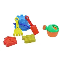 Beach Toy Set For Kids 8 Pcs With Castle Shaped Bucket Shovels Water Sprinkler And Moulds Made In India Perfect Beach Toy For Kids, Multi color-thumb1
