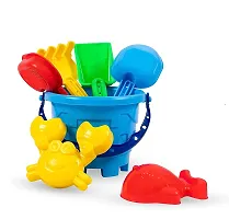 Beach Toy Set For Kids 8 Pcs With Castle Shaped Bucket Shovels Water Sprinkler And Moulds Made In India Perfect Beach Toy For Kids, Multi color-thumb4
