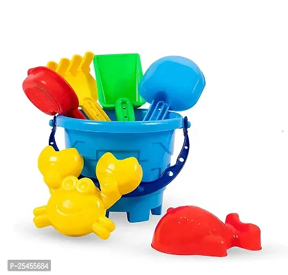 Beach Toy Set For Kids 8 Pcs With Castle Shaped Bucket Shovels Water Sprinkler And Moulds Made In India Perfect Beach Toy For Kids, Multi color-thumb5