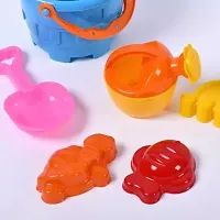 Beach Toy Set For Kids 8 Pcs With Castle Shaped Bucket Shovels Water Sprinkler And Moulds Made In India Perfect Beach Toy For Kids, Multi color-thumb3